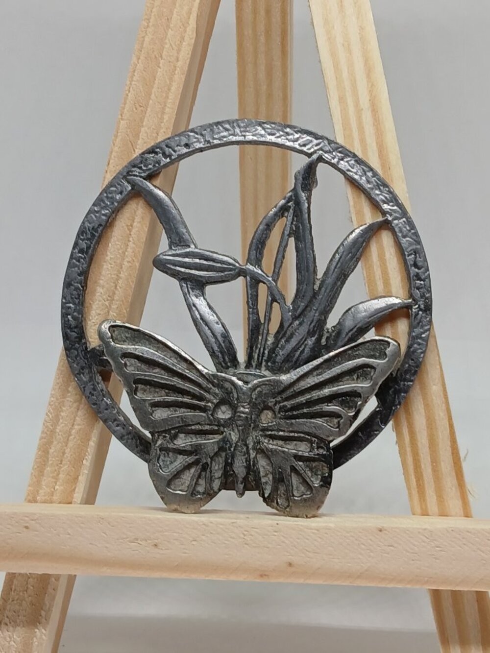 Vintage Metzke Pewter 1975 Trinket Potpurri Candle Jar Lid 2.5" Butterfly Flower